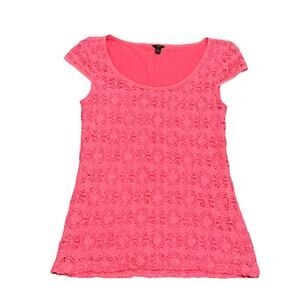 Ann Taylor Lace Pink Lined Shirt Med EUC